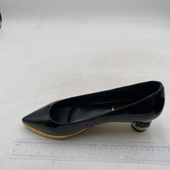 FSJ Black-gold Trim Bridal Pointed Toe Low Heel Crystal Slip on Wedding Pumps - Picture 2 of 9